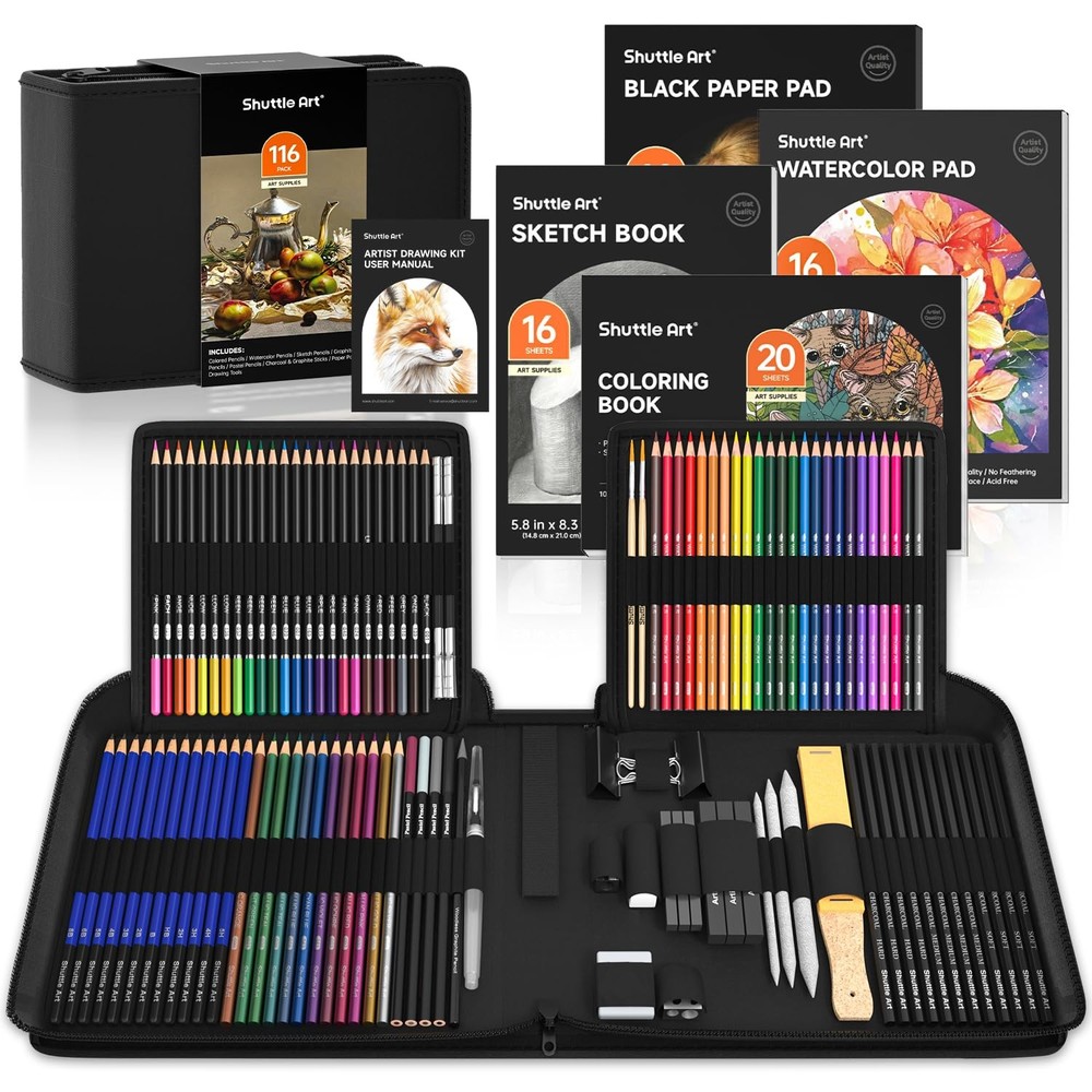 Shuttle Art 116 PCS Drawing Kit, Professional Drawing Supplies with Sketch, Char