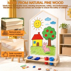 Art Easel Double-Sided Wooden Magnetic Whiteboard Chalkboard for Kids Boys Girls