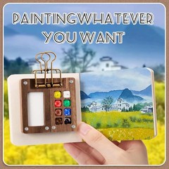 Pocket Artist Watercolor Travel Set Mini Portable Wooden Paint Palette Kits Gift