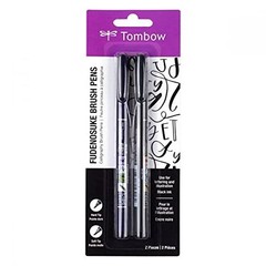 62038 Fudenosuke Brush Pen, 2-Pack. Soft and Hard 2 Count (Pack of 1) Black