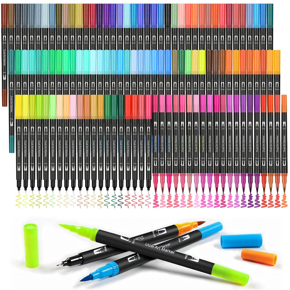 120 Colors Dual Brush Marker Pens, Marker Set, Artist Fine and Brush Tip Mark…