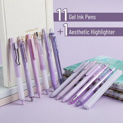 – Gel Pen Set, 12 Pack, Pastel Purple Barrels, 1 X Aesthetic Highlighter, 0.5Mm