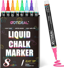 Liquid Chalk Markers, Fine Tip 8 Colors Washable Window Chalkboard Glass Pens, P