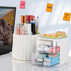 LETURE Rotating Office Desk Organizers and Accessories – 2 Drawer – White