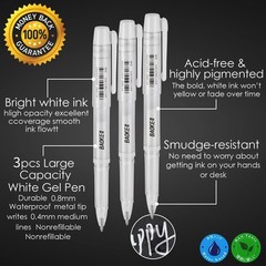 1mm White Gel Pen Set Opaque Archival Ink Pens For Black Paper Sketching