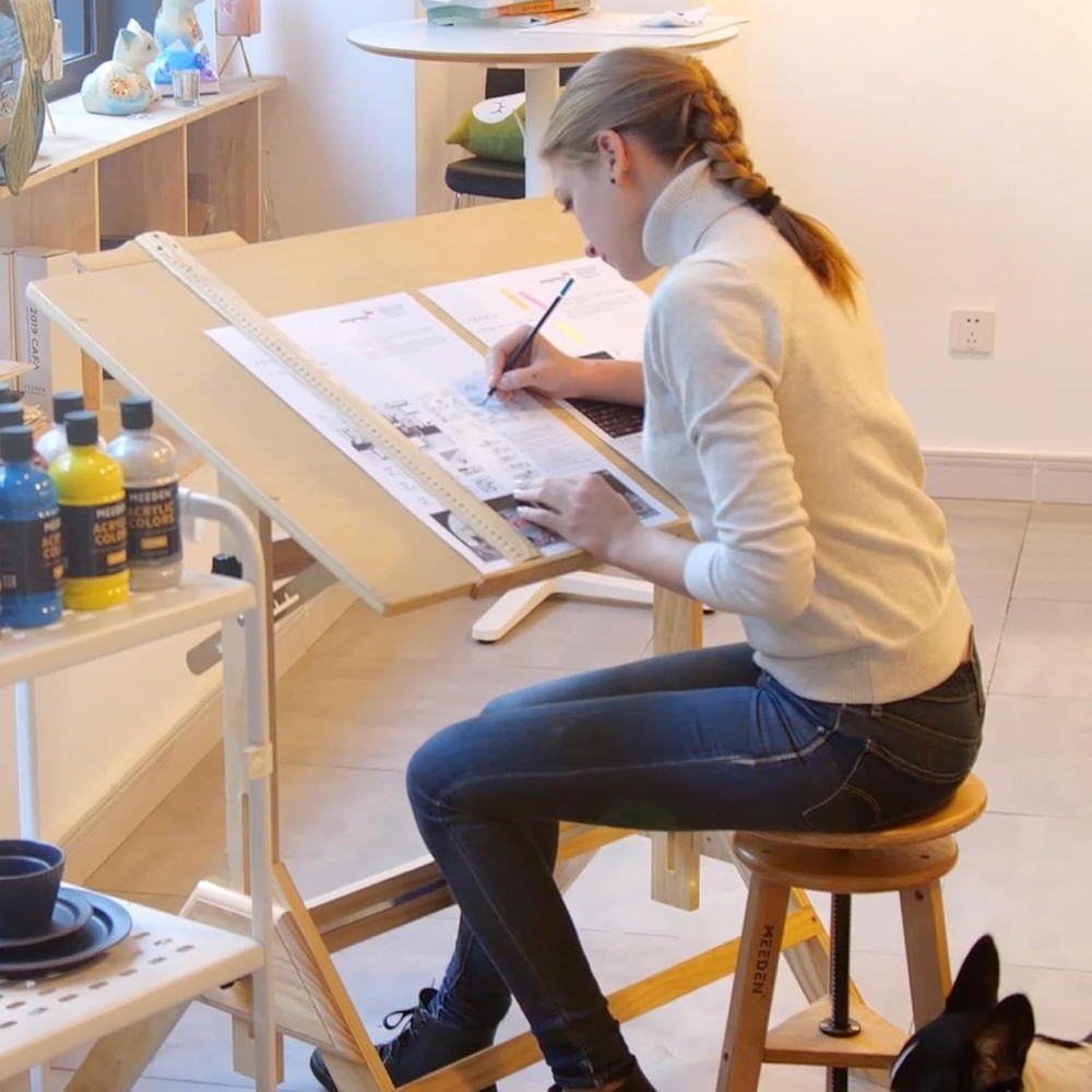Wood Adjustable Drafting Table: 35.5″ x 23.5″ Art Drawing Desk with Various H…