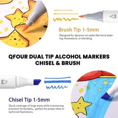QFOUR Alcohol Markers, 48 Colors Art Marker, Coloring Markers, Brush Chisel