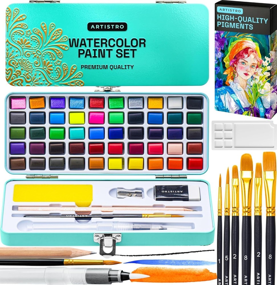 ARTISTRO 50 Color Watercolor Paint Set – Portable Portable, Multicolor