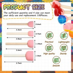 100 Pcs 4 Assorted Sizes Round Sponge Paint Brush for Craft Painting Sponge P…