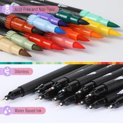 Dual Tip Brush Pens, 12 pcs, Muted Colors, Fine & Brush Tip Markers for Adult…