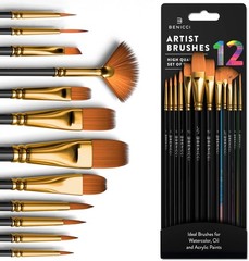 Artist Paint Brush Set – 12 Brushes for Canvas, Watercolor, Oil, Acrylic Pain…