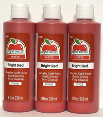 Matte Paint Bright Red Acrylic 8 oz Bottles for Craft & Arts Painting New 3 Lot