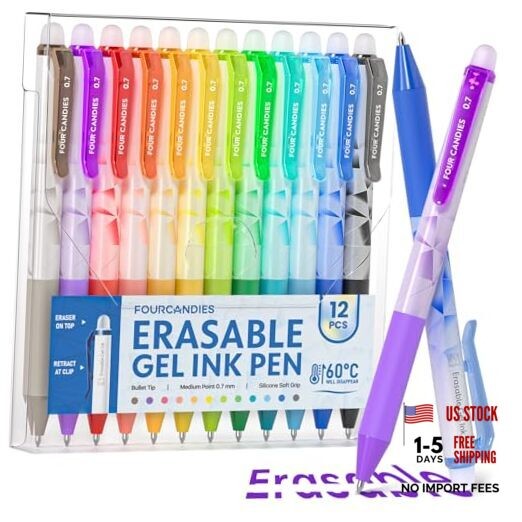 Erasable Gel Pens, 0.7 mm Medium Point, Retractable Erasable Pens, Multicolor