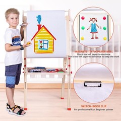 Kids Easel Child Easel with Paper roll Double Sized Blackboard Chalkboard
