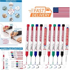 Permanent Marker Pens 10 PCS Long Nib Deep Hole Markers for Various Surfaces