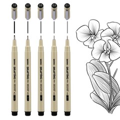 5-Piece Fineliner Pen, Assorted Point Sizes 0.1 to 1mm Ultra Fine Tips Pens, …