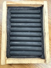 Yarka Pressed Charcoal, full-sized sticks genuine wood ground, Black, Pack of 10