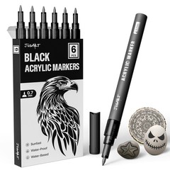 JusArt 6 Pack Black Acrylic Paint Markers, 0.7mm Fine Point 6 PCS,