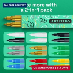 ARTISTRO 2 Gold Acrylic Paint Markers – 0.7mm Extra Fine-Tip Metallic Paint Pens