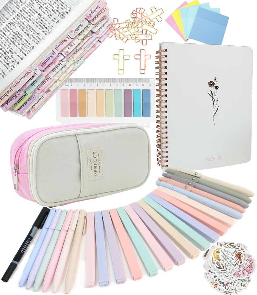 Bible Study Supplies Journaling Kit with Flowers Tabs and Highlighter, Notebo…