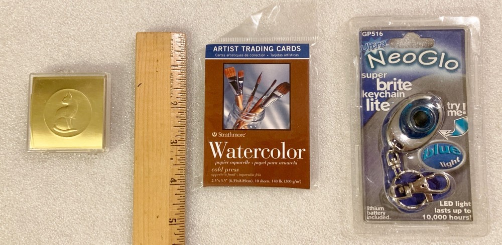Strathmore Artist Watercolor papers 2½x3½+ 17 Cat Letter Seals+Neo-Glo Keychain