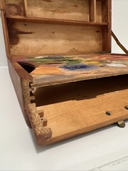 VTG Wooden Hinged Artist Painters Box with Dovetail Design Wood Briefcase Travel