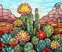 Southwestern Desert Cactus Flowers Diamond Painting Craft Kit-Size 7.87×7.87”