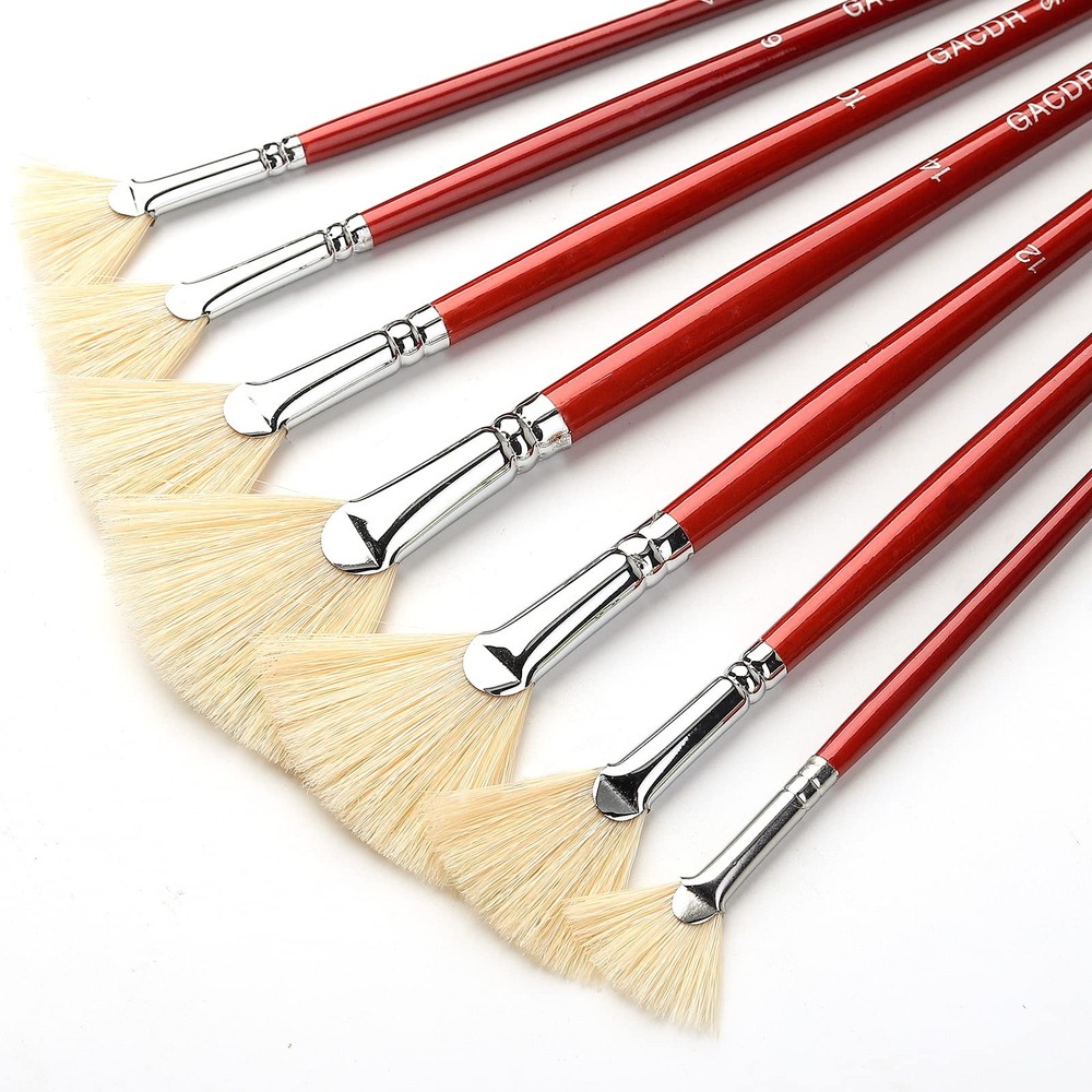 Fan Brush Set 7 Pieces Hog Bristle Natural Hair 2#-14# – Professional Artist