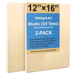 Falling in Art Unfinished Birch Wood Panels Kit, 2 Pack of 12×16’’ Studio 3/4…