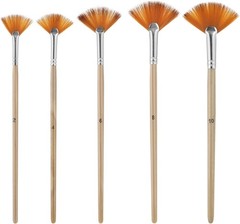 5 PCS Fan Brushes Paint Fan Brush for Painting Long Wood Handle Painting Brushes