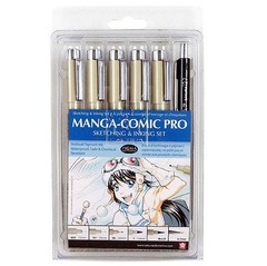 50201 Sakura Pigma Manga Comic Pro Sketching & Inking Set of 6 Pieces, Black Ink