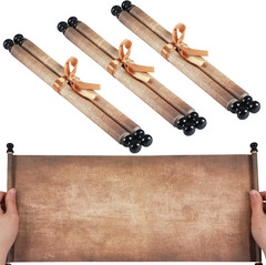 3Pcs Blank Scroll Paper with Wood Rods 7×15-3/4Inch Blank Old Paper Scrolls to W