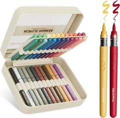 Memoffice Direct Liquid Acrylic Paint Markers, 60 Colors Brush Tip Pens with Car