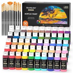 Shuttle Art Acrylic Paint, 50 Colors Acrylic Paint Set, 2oz/60ml Bottles, Ric…