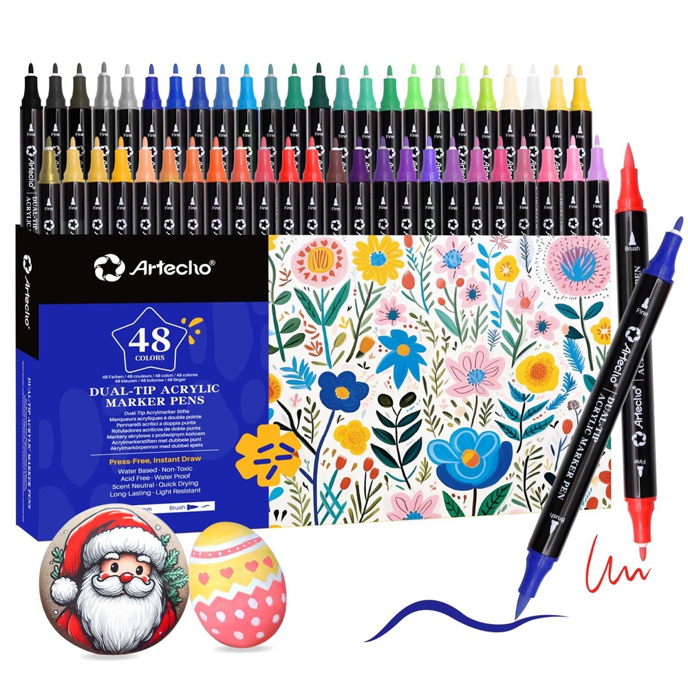 Acrylic Paint Markers 48 Colors, Acrylic Paint Pens with Brush Tip and Fine T…