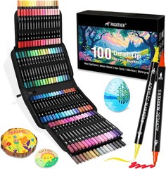 100 Colors Acrylic Paint Markers, Dual Tip with Fine Tip and Brush Tip Pens f…