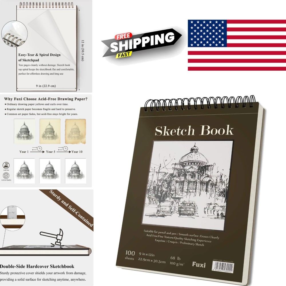 Durable 9 x 12 Inch Sketch Book Top Spiral Binding Perfect for All Skill Levels
