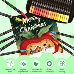 【72 Colors】 Adult Coloring Book Markers No Bleed – Dual Felt Tip (Fine & Brus…