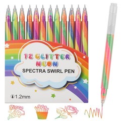 12 Pack Mixing 3 Colors Rainbow Glitter Gel Pens Magic Swirl Ink Adults Coloring