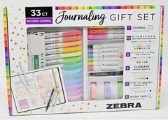 Zebra Journaling Gift Set -NEW- 33 CT Includes Journal Highlighters Markers Pens
