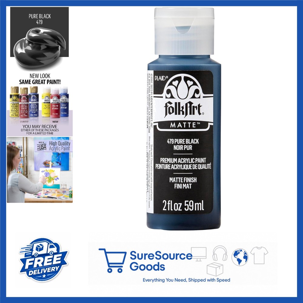 2 Oz Acrylic Paint Pure Black Non Toxic for Indoor Arts and Crafts Projects