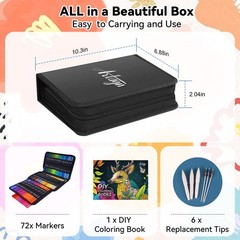 Dual Markers Brush Pens for Adult Coloring Books, 72 Colors Art Marker Set wi…
