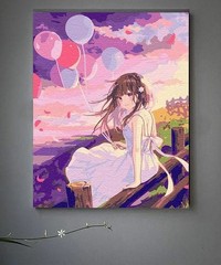 Anime Girl Paint by Number Kit 16×20″ Purple Sunset Acrylic DIY Canvas 24 Colors