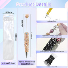 48 Pcs DIY Diamond Beadable Pen Kit – 16 Plastic Rhinestone Beaded Pens Bulk wit