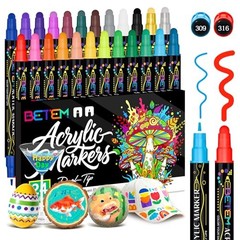 24 Colors Dual Tip Acrylic Paint Pens Markers, Premium 24 Colors Paint Markers