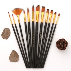 Sturdy Construction Paint Brush Set 12Pcs for Oil Acrylic Painting Watercolor