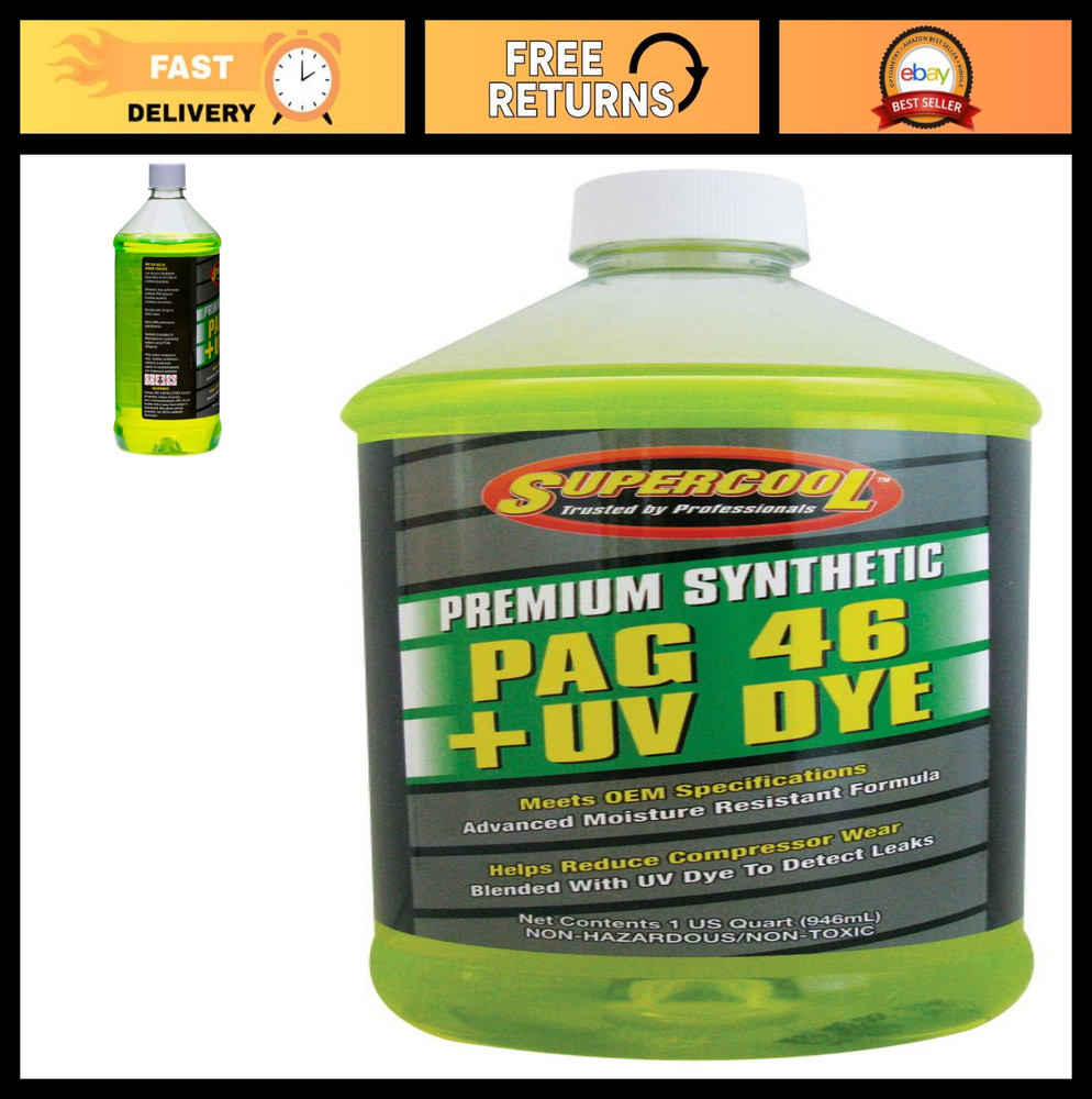 PAG Oil 46 Viscosity with UV Dye – 32oz Automotive Refrigerant Oil, 1-Pack