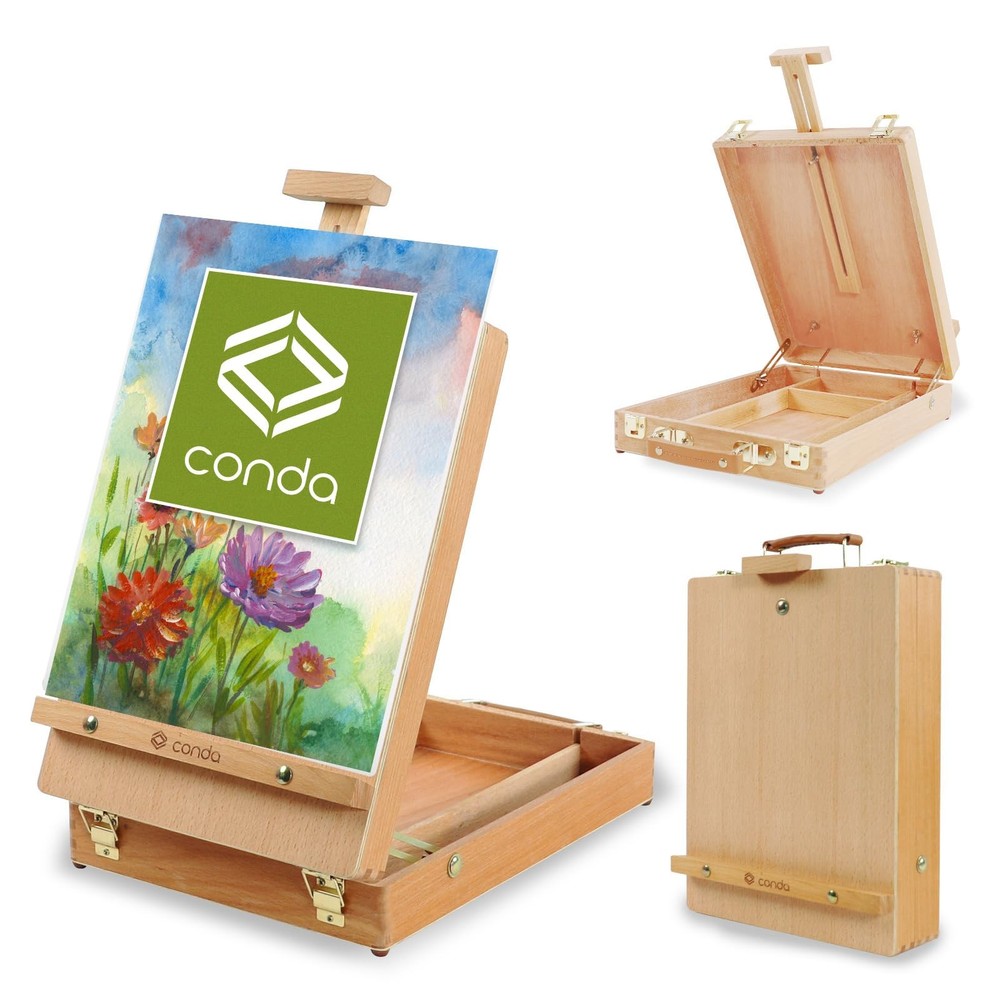 CONDA Premium Wooden Sketch Box Easel – 11.14 x 15.35 x 3.66 inches, Wood