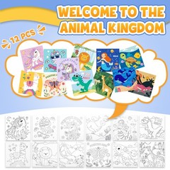 12 Pcs Pre Drawn Canvas Painting Kit Kids Animals DIY Painting Canvas Panel 6×6