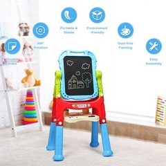 Height Adjustable Kids Art Easel Magnetic Double Sided Board w/ Accessories Blue